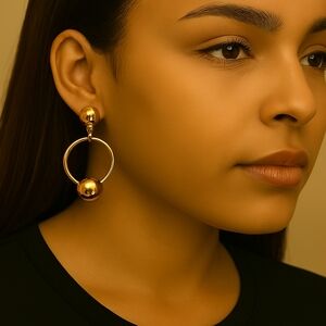 Women’s Gold-Tone Hoop Bead Interlinked Earrings – Chic Elegant Fashion Jewelry